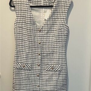 Elegant Black and White Tweed Dress